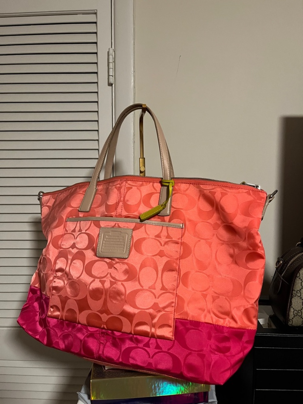 Coach Legacy Weekend Signature Colorblock Nylon Weekender Tote